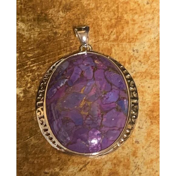 Mohave Purple Turquoise and Sterling Silver Oval Shaped Pendant - Picture 1 of 5